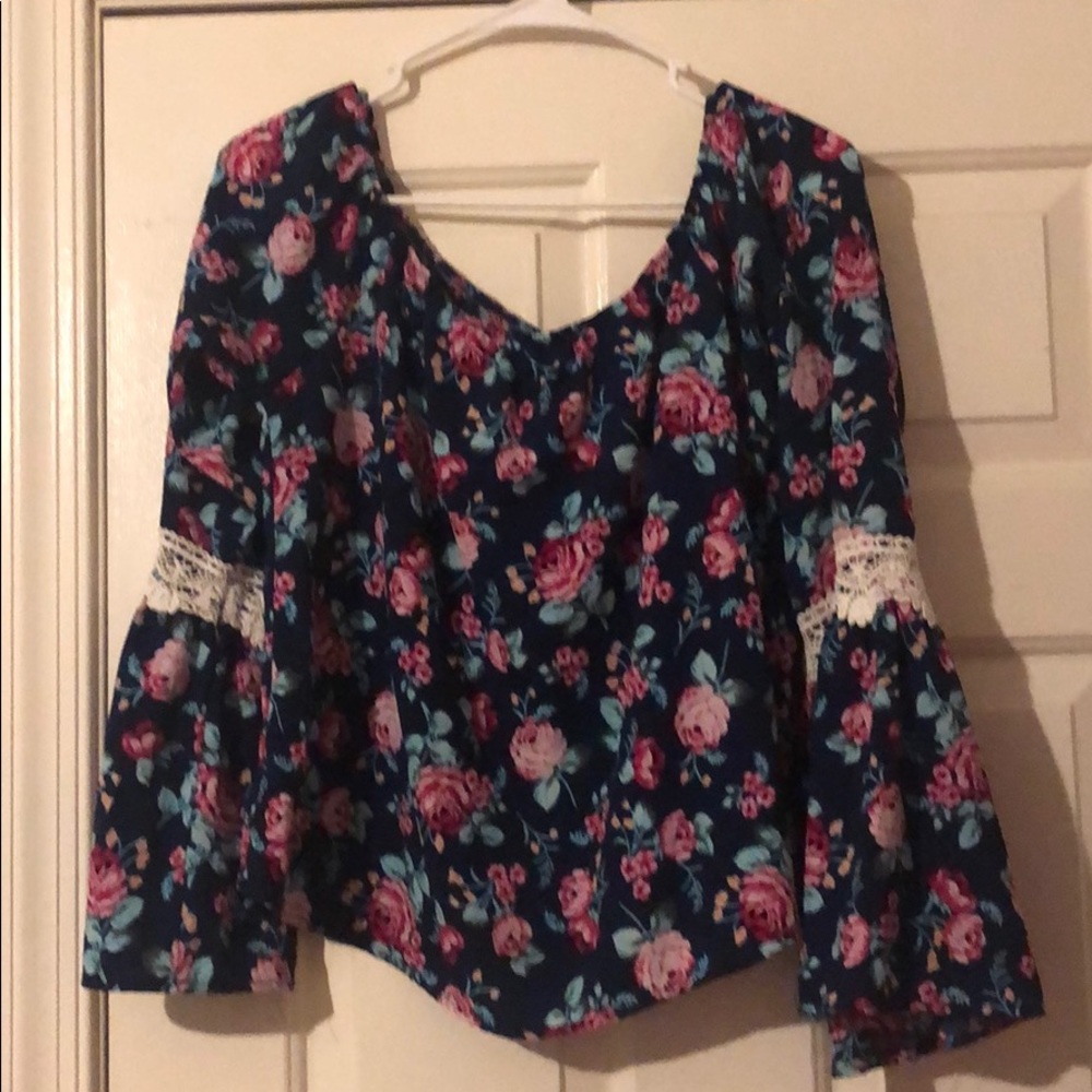 blue floral long sleeve shirt